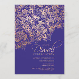 Diwali typografie Rose gold mandala blau lila Einladung