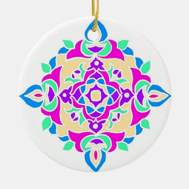 Diwali Verzierung mit Rangoli Muster Keramikornament (Vorne)