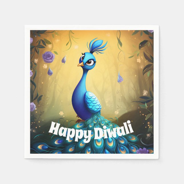 🦚 Diwali Wonder: Die verzauberte Pfauenpostkarte Serviette (Vorderseite)