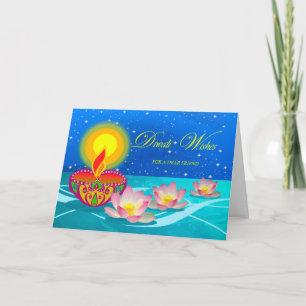 Diwali wünscht sich Freunde, Diya Lamp und Lotus Karte