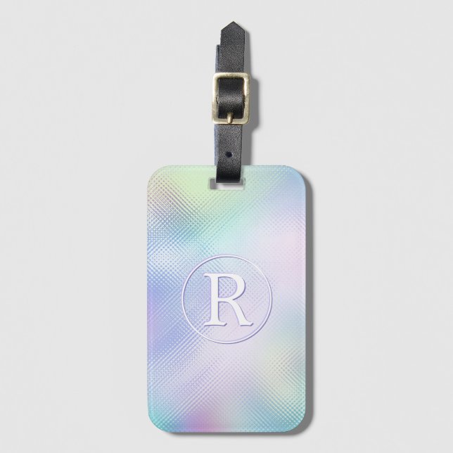 DIY 3-D White Monogram in Circle, Iridescent Glass Gepäckanhänger (Vorderseite Vertikal)