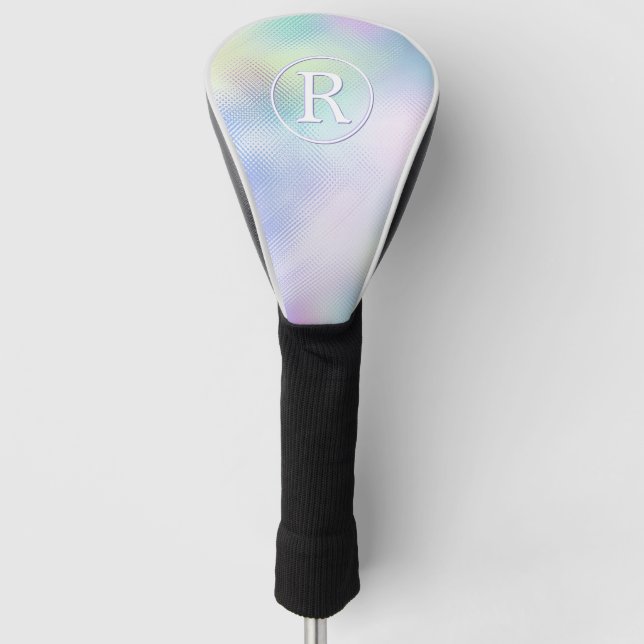 DIY 3-D White Monogram in Circle, Iridescent Glass Golf Headcover (Vorderseite)