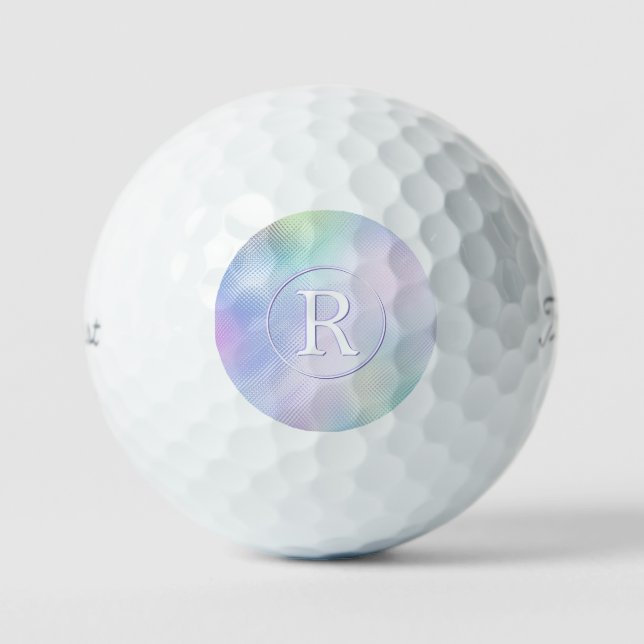 DIY 3-D White Monogram in Circle, Iridescent Glass Golfball (Vorderseite)