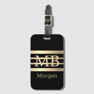 DIY 3D Gold Monogramm/Name, Bk/Gold Streifen, Schw Gepäckanhänger