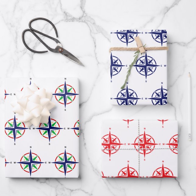 DIY 5 Color Nautic Compass Rose Geschenkpapier Set (Vorderseite)