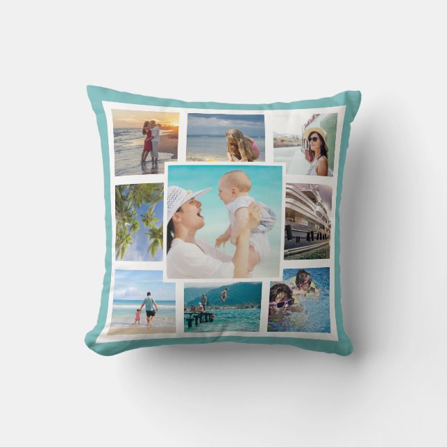 DIY 9 Favorite Family Fotos Custom Throw Pillow Kissen (Vorderseite)