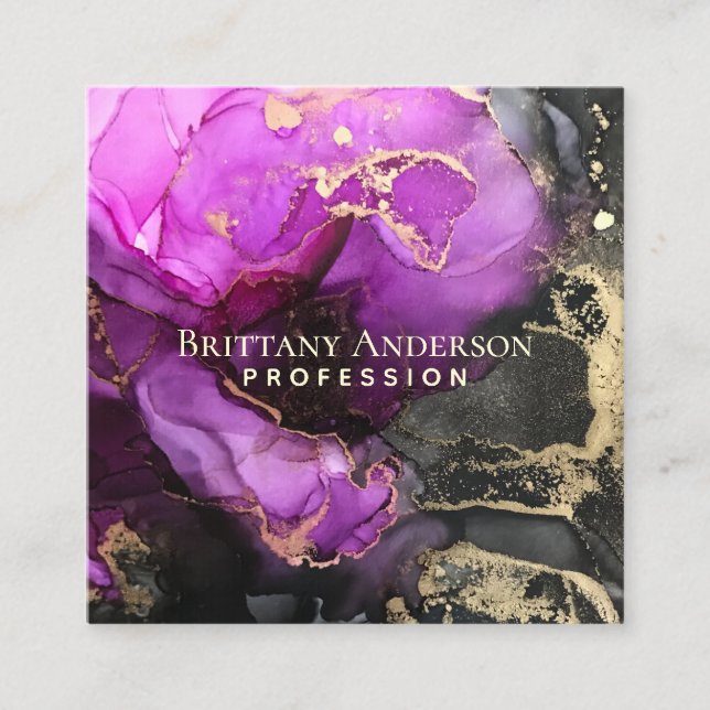 DIY Abstrakt Black Lila Gold Quadratische Visitenkarte (Vorderseite)