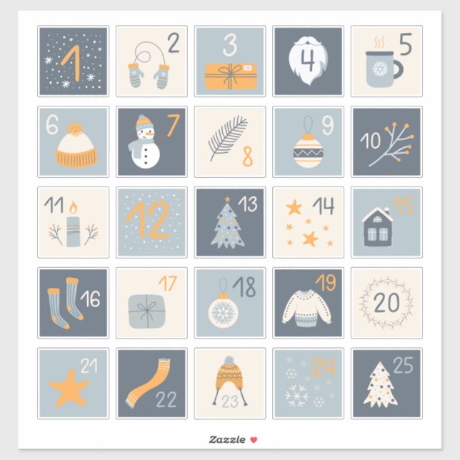 DIY Advent Kalender Stickers RED GRAY Weihnachten Aufkleber (Blatt)