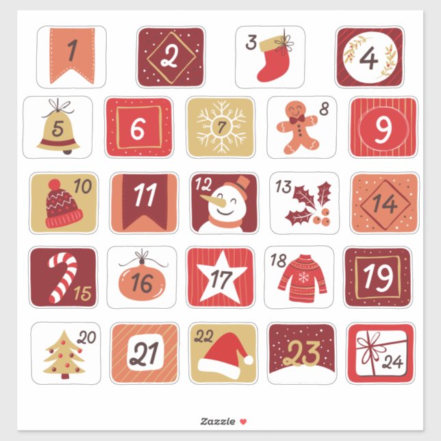 DIY Advent Kalender Stickers RED GRAY Weihnachten Aufkleber (Blatt)