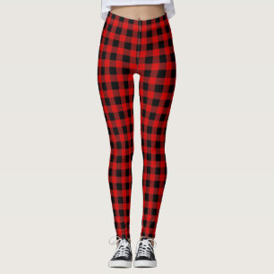 DIY BG Bright Red Black Buffalo Kariert Tartan Leggings