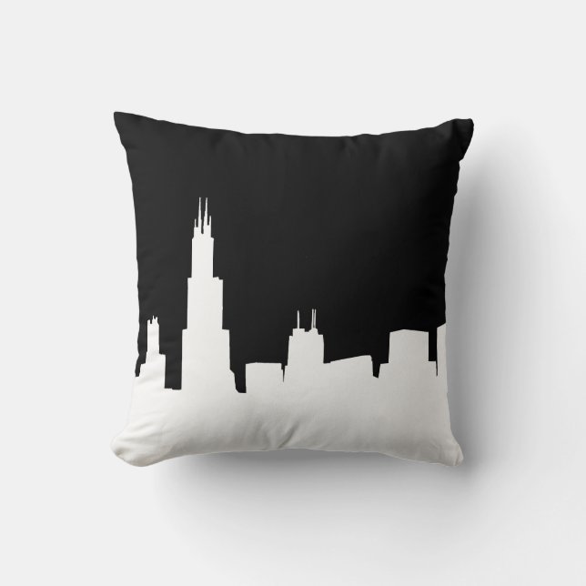 DIY BG Chicago Skyline Silhouette Black Kissen (Vorderseite)