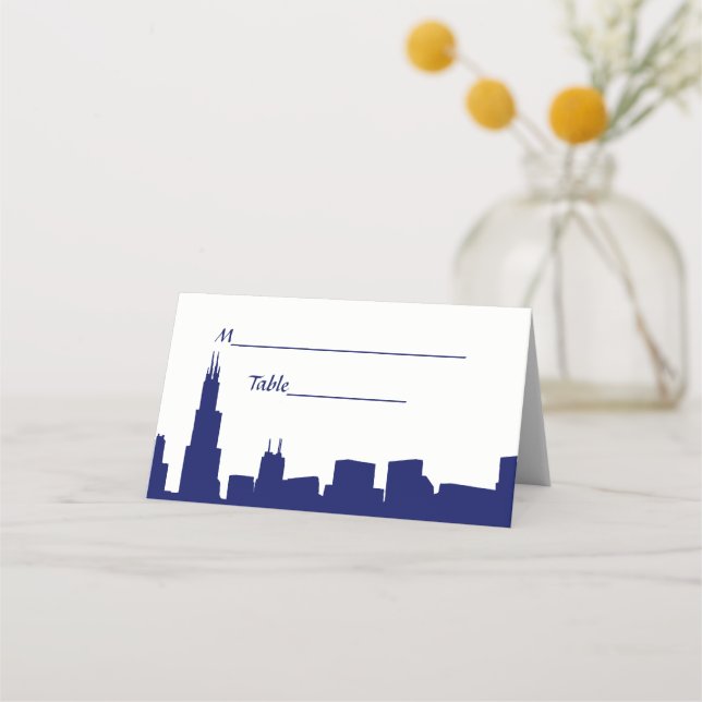 DIY BG Chicago Skyline Silhouette Blue Platzkarte (Rückseite)