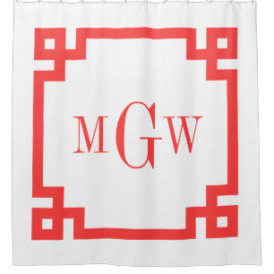 DIY BG Coral Red Greece Key #2 Gerahmt 3I Monogram Duschvorhang