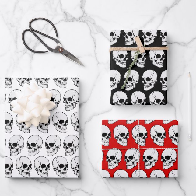 DIY BG Gothic Skull #1F Schrägansicht Geschenkpapier Set (Vorderseite)