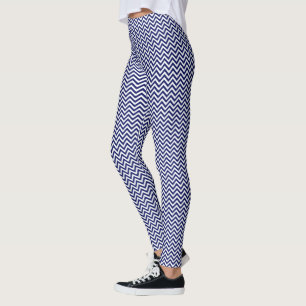 DIY BG LG White Zickzack ZigZag Stripe Navy Blue Leggings