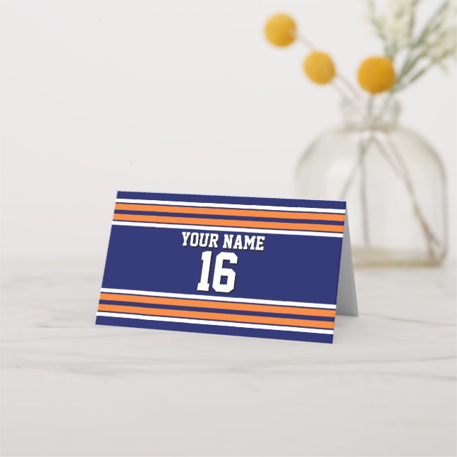 DIY BG Navy Orange Team Jersey Name Platzkarte (Vorderseite)