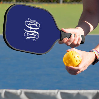 DIY BG Navy White Greece Key Vine Monogram Schrift Pickleball Schläger