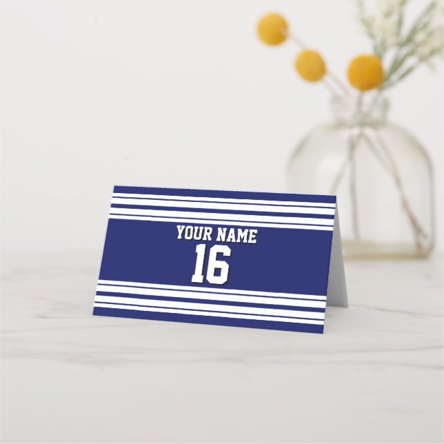 DIY BG Navy White Team Jersey Name Platzkarte (Vorderseite)