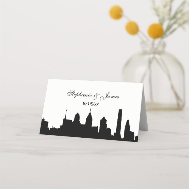 DIY BG Philadelphi Skyline Silhouette Escort Cards Platzkarte (Vorderseite)