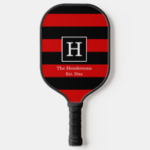 DIY BG Streifen Rahmen Name Monogramm Rot Schwarz Pickleball Schläger