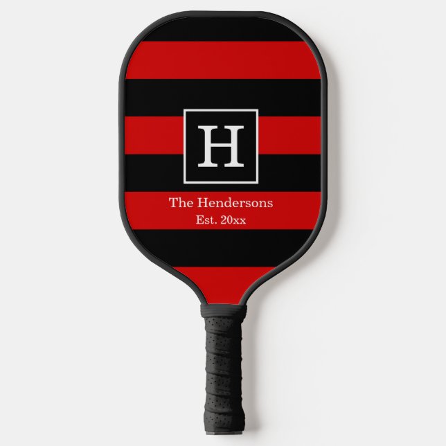 DIY BG Strip Frame Name Monogram Red Black SV Pickleball Schläger (Vorderseite)