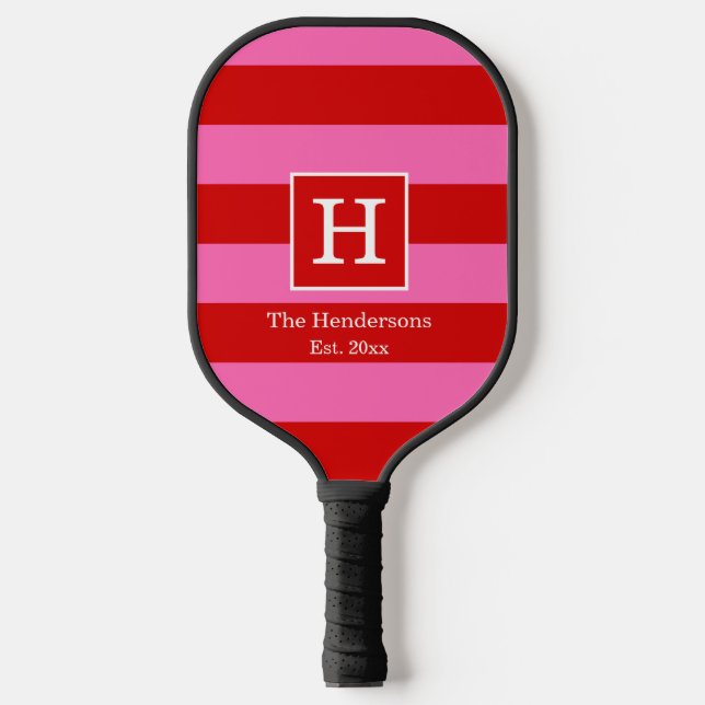 DIY BG Strip Frame Name Monogram Red SV Hot Pink Pickleball Schläger (Vorderseite)