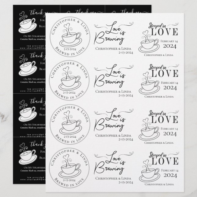 DIY Black and White Wedding Tea Bag (Vorne/Hinten)