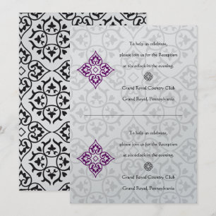 DIY Black Damask Plum Hearts Empfang Einladung