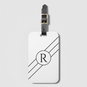 DIY Black Monogram in Circle, Diagonal Lines White Gepäckanhänger