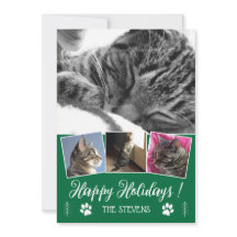 DIY Cat Foto Collage Green Holiday Flat Card