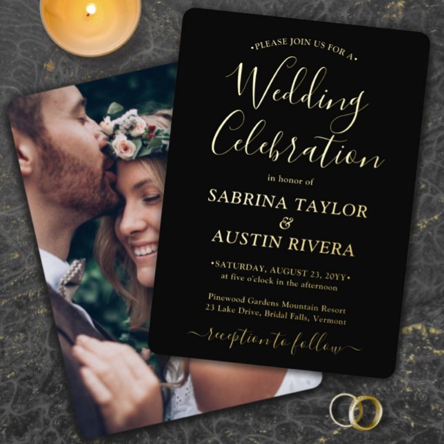 DIY Color Wedding Celebration Foto Black Elegant Folieneinladung (Von Creator hochgeladen)