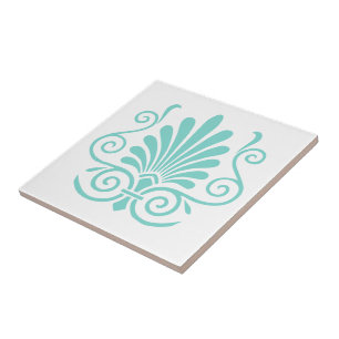 DIY Colors Art Deco Arabesque Plume Turq on White Fliese