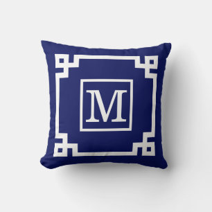DIY Colors Greek Key 2 Gerahmt Monogam White Navy Kissen
