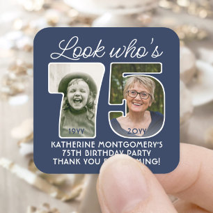 DIY Colors ・ Look Who's 75 Birthday Party 2 Foto Quadratischer Aufkleber