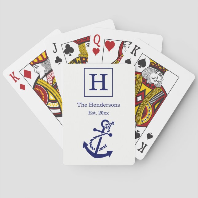 DIY Colors Nautical Anchor White Navy UL Spielkarten (Rückseite)