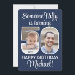 DIY Colors ・ Nifty 50. Geburtstagsparty Foto Einladung<br><div class="desc">Jemand nifty wird 50! Laden Sie Familie und Freunde zu einem eleganten 50. Geburtstagsfest für ihn oder sie mit maßgeschneiderten 2 Foto Party Einladungen ein. Bilder und alle Texte auf dieser Vorlage sind einfach zu personalisieren. Mit dem Zazzle-Design-Tool können die marineblau-weißen Konturen für Hintergrund, Text und Zahlen individuell angepasst werden....</div>