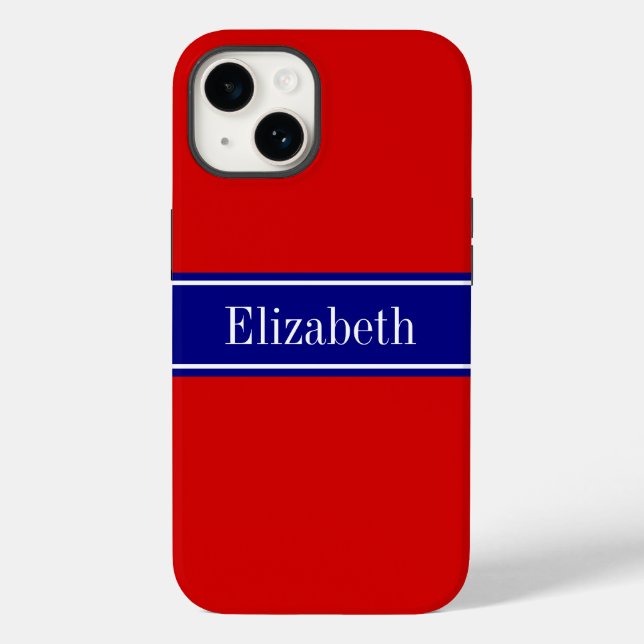 DIY Colors Red, Navy Ribbon Name Monogram S Case-Mate iPhone Hülle (Rückseite)