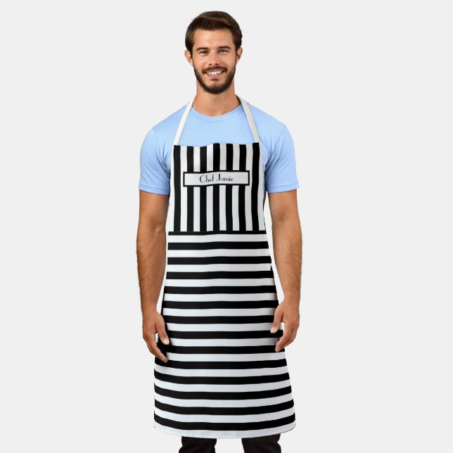 DIY Colors Vertical Horizontal Stripe Schwarz-weiß Schürze (Getragen)