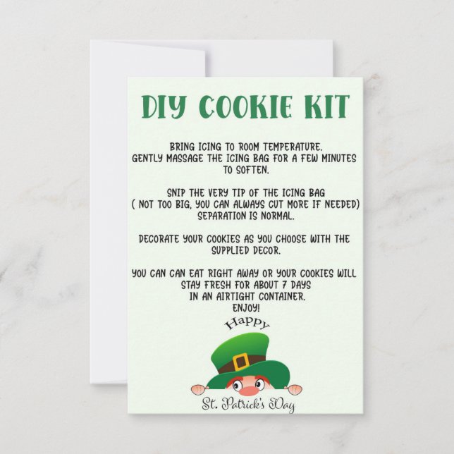 DIY COOKIE KIT ANWEISUNGEN, ST PATRICKS DAY DANKESKARTE (Vorderseite)