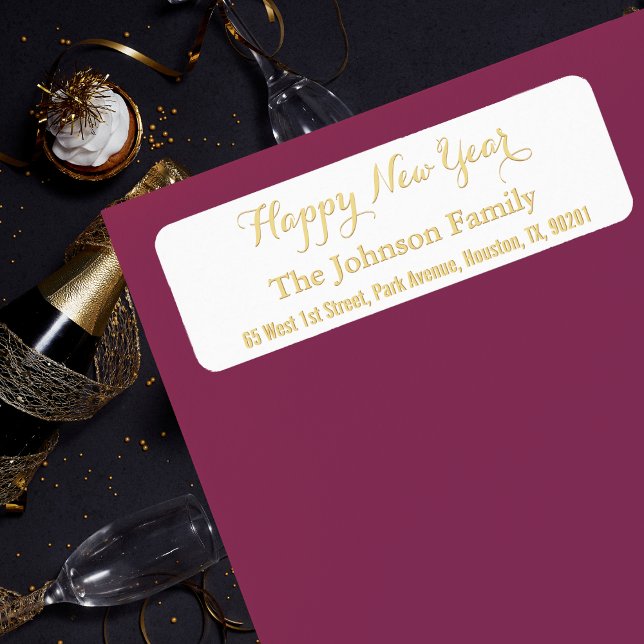 DIY Custom Imitats Gold Happy New Year Rücksendead (DIY Custom Faux Gold Happy New Year Return Address Label)