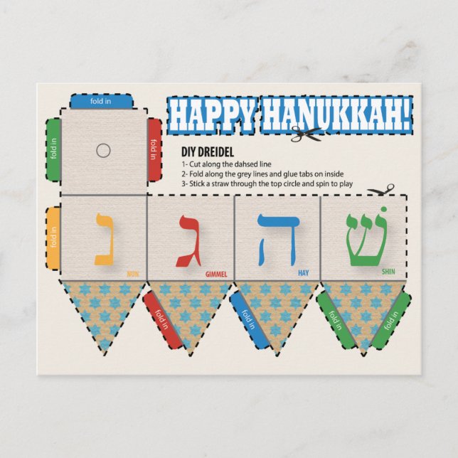 DIY Dreidel Happy Hanukkah Grußkarte Feiertagspostkarte (Vorderseite)