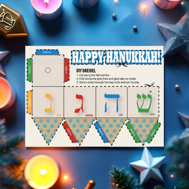 DIY Dreidel Happy Hanukkah Grußkarte Feiertagspostkarte (This crafty card is sure to provide so much fun with the kids. )