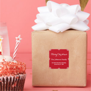 DIY Elegante Christmas Red White Script Snowflakes Quadratischer Aufkleber