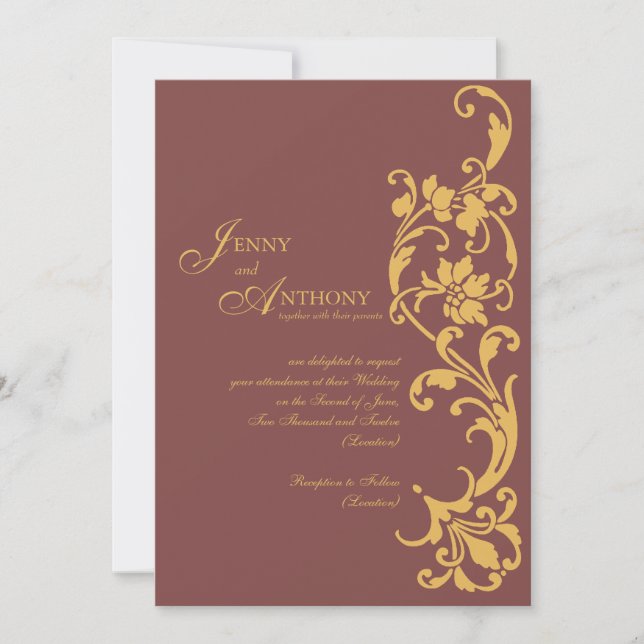 DIY Elegante Einfachheit in Braun und Burnt Orange Einladung (Vorderseite)