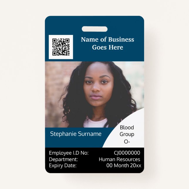 DIY Employee ID card blue Schwarz-weiß Ausweis (Vorderseite)