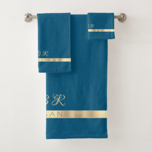 DIY Extravagant Gold Monogram Name Gold Stripe Dee Badhandtuch Set