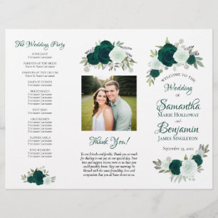 DIY-Falt Hochzeitsprogramm Emerald Boho Rosen