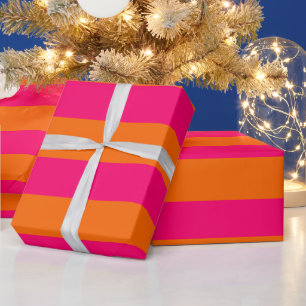 DIY-Farbe XL Preppy-Streifen Orange Himbeerrosa Geschenkpapier