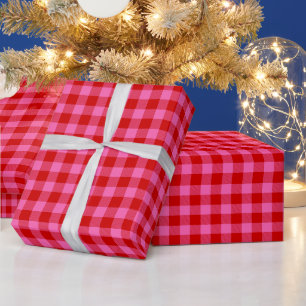 DIY-Farben Buffalo Plaid Tartan SM SV Rot Heißrosa Geschenkpapier