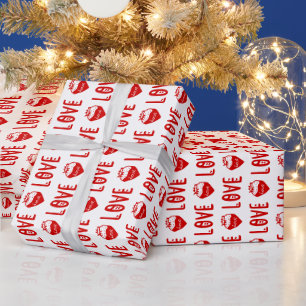 DIY Farben Erdbeere LOVE Herzen Text Weiß Rot Geschenkpapier